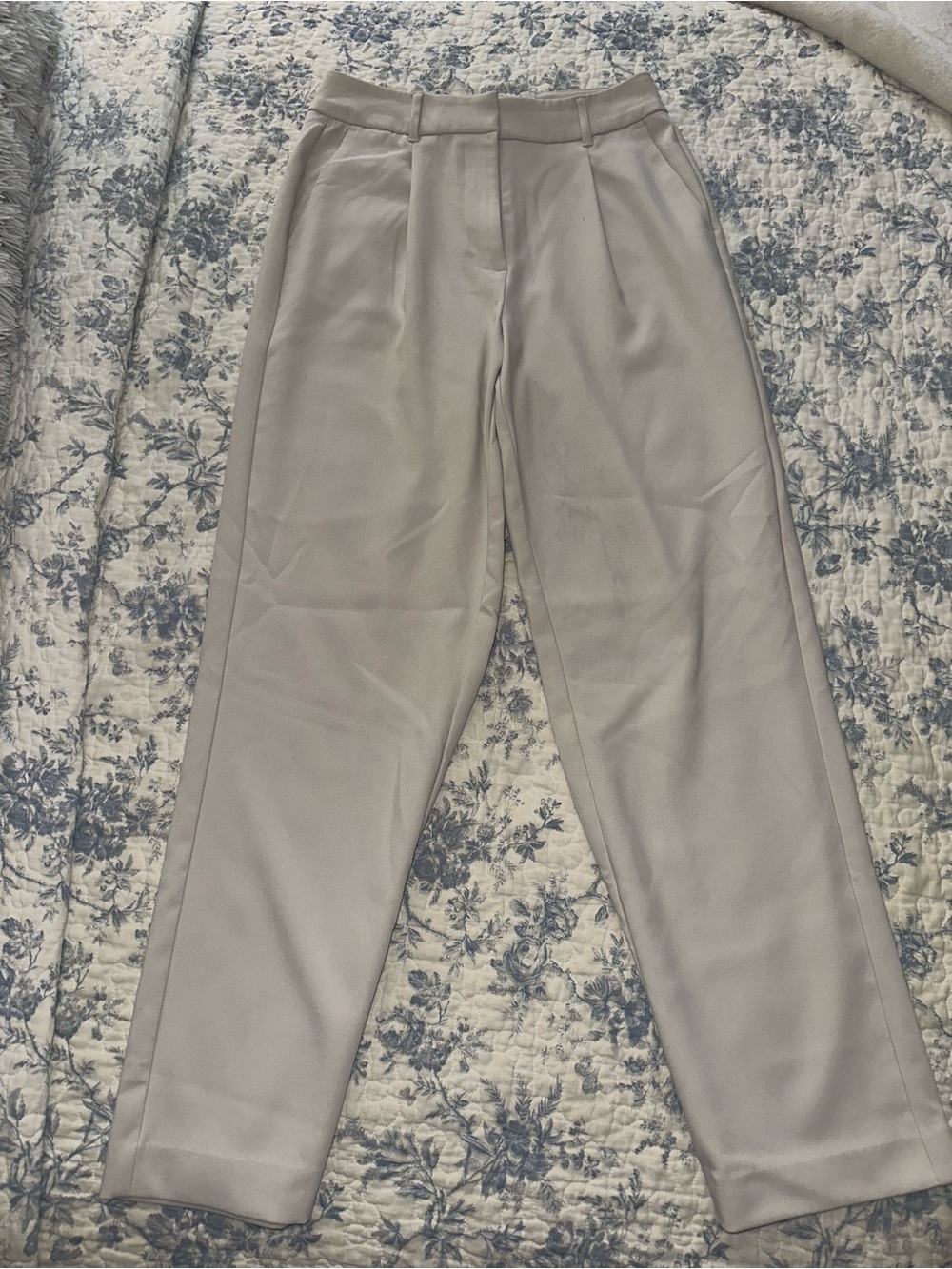 High-Waist Old Navy Straight Leg Trousers in Light Beige